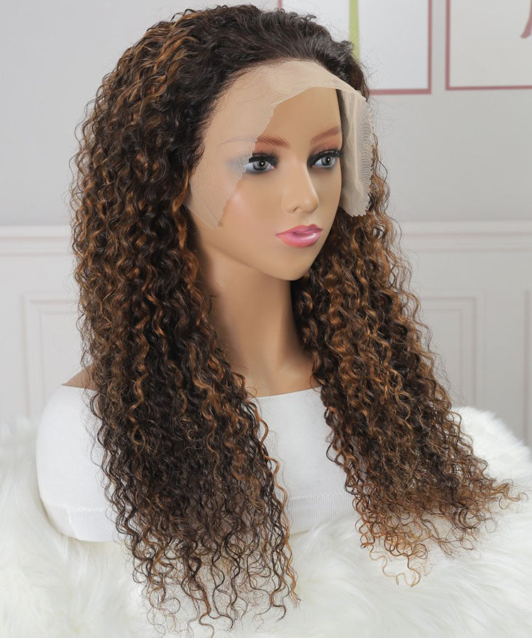 Highlight Curly Human Hair Wig 13x4 Lace Frontal Wig Pre Plucked