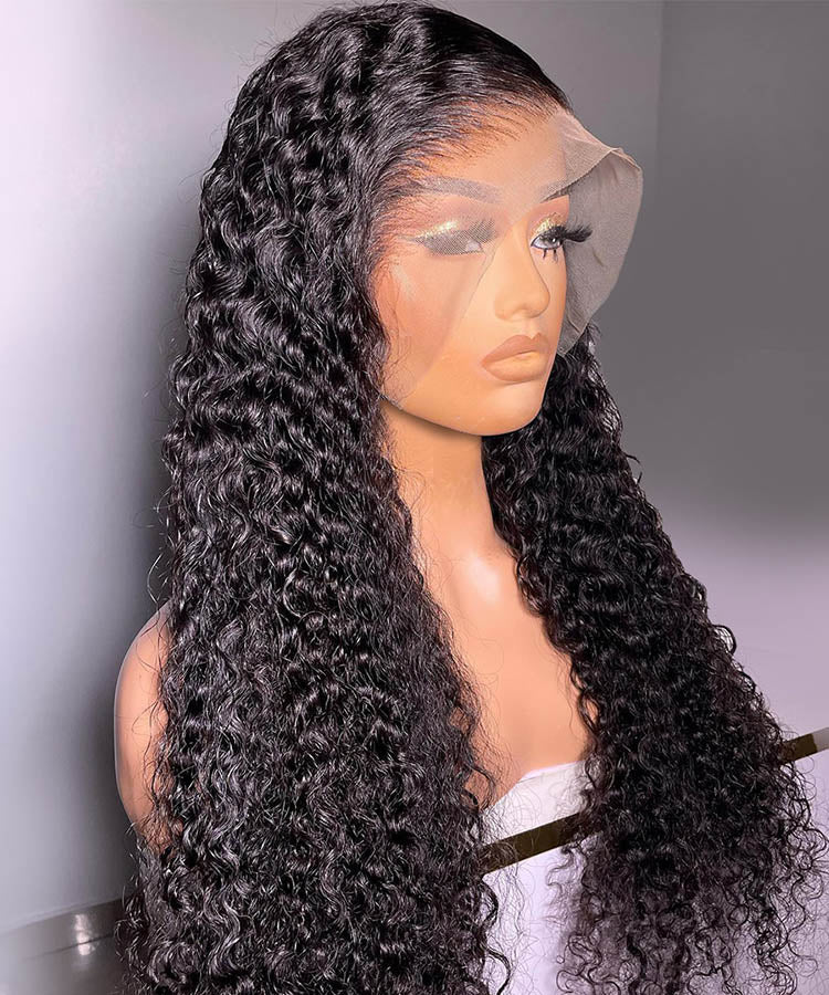 Curly Human Hair Wig 13x4 Transparent Lace Front Wigs Pre Plucked Natural Color