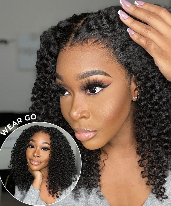 Kinky Curly Wear Go Glueless Lace Wigs Pre Plucked Closure Wig[2 Wigs $179] Both 20&quot; Wear Go 5*5 Lace Closure Straight and Curly Human Hair Wigs