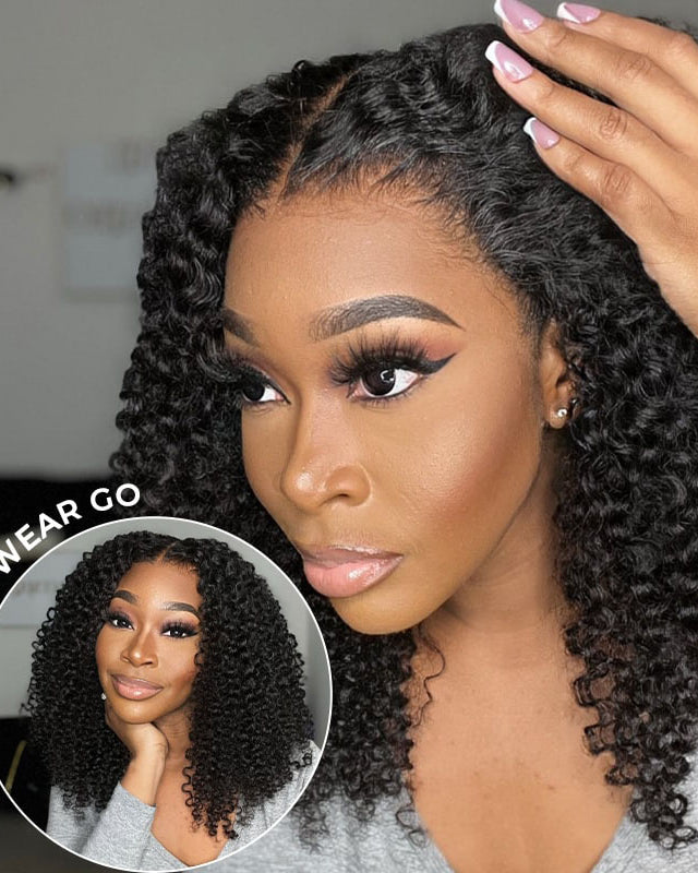 Kinky Curly Wear Go Glueless Lace Wigs Pre Plucked Closure Wig[2 Wigs $179] Both 20" Wear Go 5*5 Lace Closure Straight and Curly Human Hair Wigs