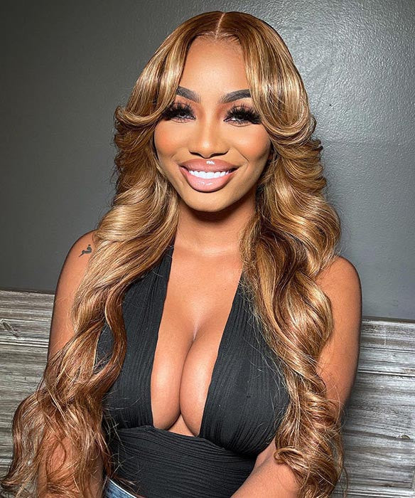 Curtain Bangs Pre-bleached HD Lace Wig Blonde Highlight Body Wave Glueless Wigs