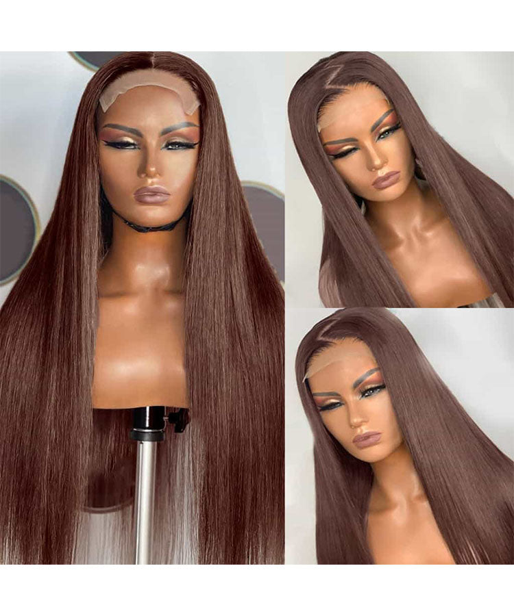 Dark Brown Straight Hair 4x4 Transparent Lace Closure Wig Pre Plucked Human Hair