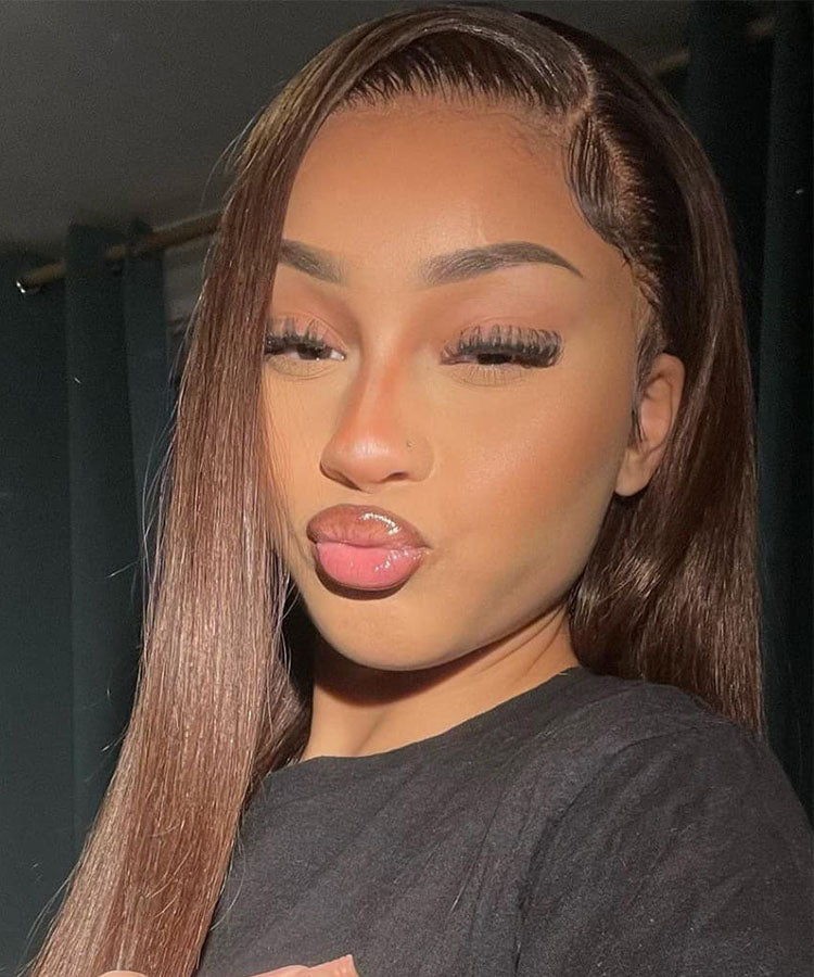 Dark Brown Straight Hair 4x4 Transparent Lace Closure Wig Pre Plucked Human Hair