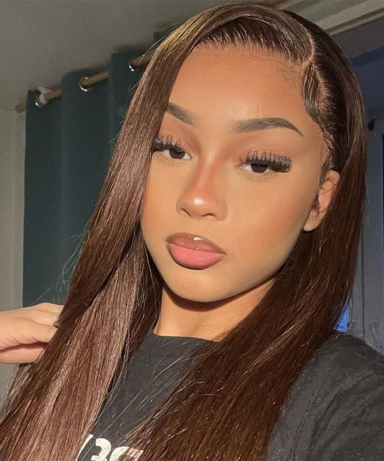 Dark Brown Straight Hair 4x4 Transparent Lace Closure Wig Pre Plucked Human Hair