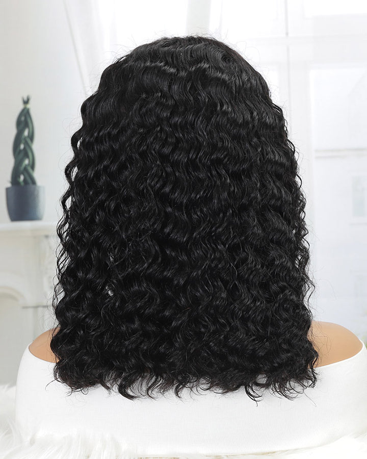 Short Deep Wave Bob Lace Frontal Wig Natural Black Karlami Human Hair