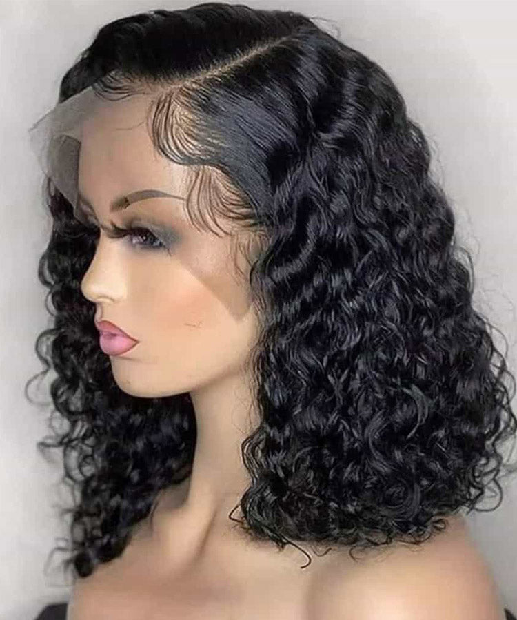 Short Deep Wave Bob Lace Frontal Wig Natural Black Karlami Human Hair