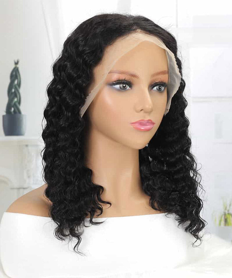 Short Deep Wave Bob Lace Frontal Wig Natural Black Karlami Human Hair