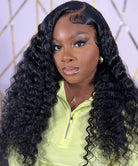 Deep Wave Wig Real Human Hair 13x4 Transparent Lace Front Wig Pre Plucked Natural Color