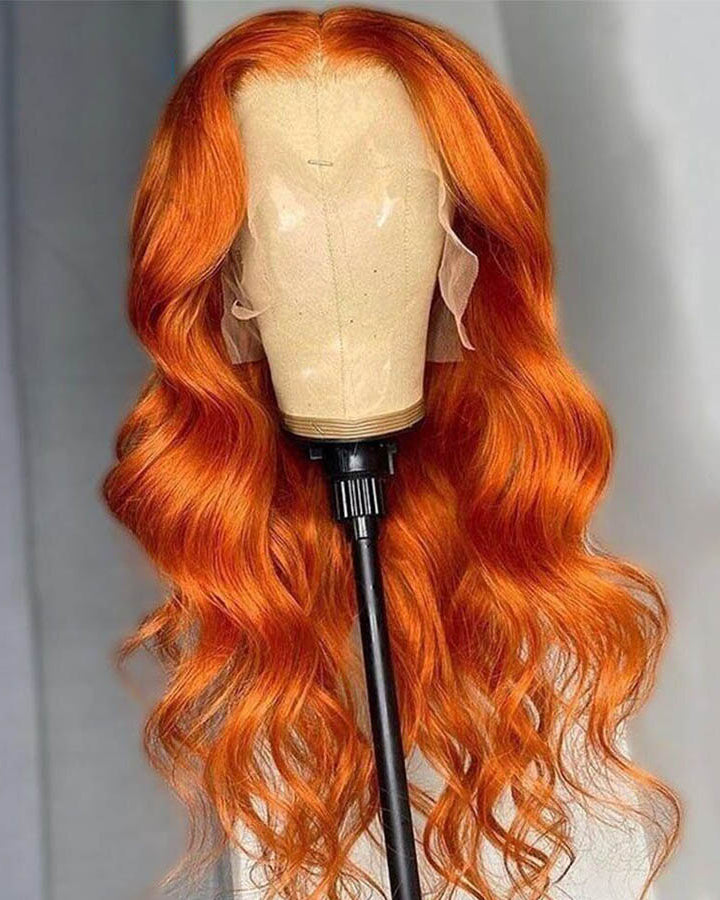 Ginger Body Wave Human Hair Wigs Transparent 13x4 Lace Frontal Wig
