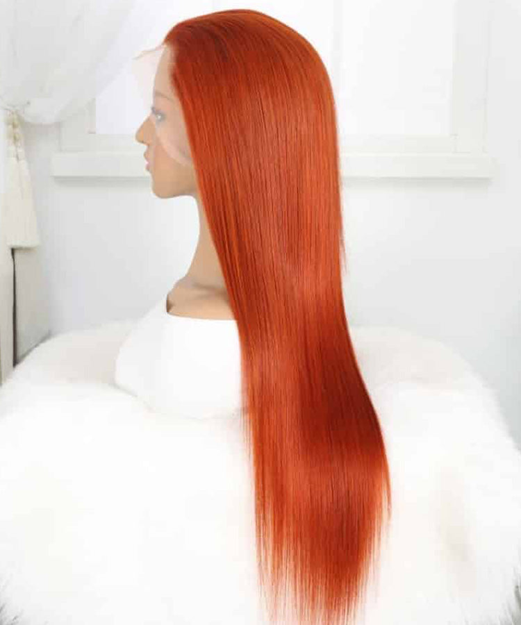 Ginger Color 13×4 Straight Transparent Lace Frontal Wig 180% Density Straight Human Hair Wigs