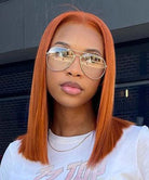 Straight Orange Ginger Colored Bob Wigs Blunt Cut Wig Shoulder Length Hair