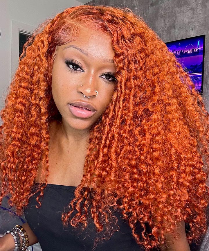 Ginger Orange Curly Wig 13×4 Lace Front Wig Undetectable Lace Human Hair Wig