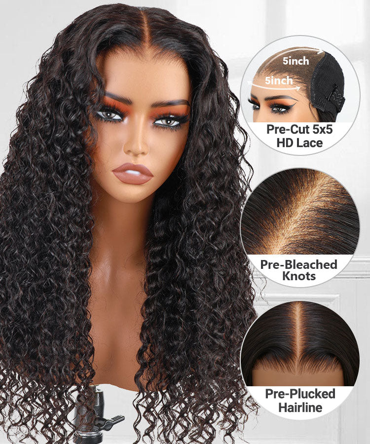 Wear Go 5x5 Pre Cut Lace Closure Wig Bouncy Water Wave Glueless Wig 150%/180% Density