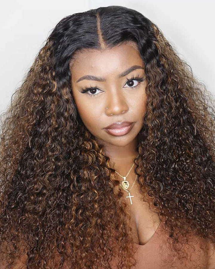 Highlight Curly Human Hair Wig 4x4 Lace Closure Wig Pre Plucked