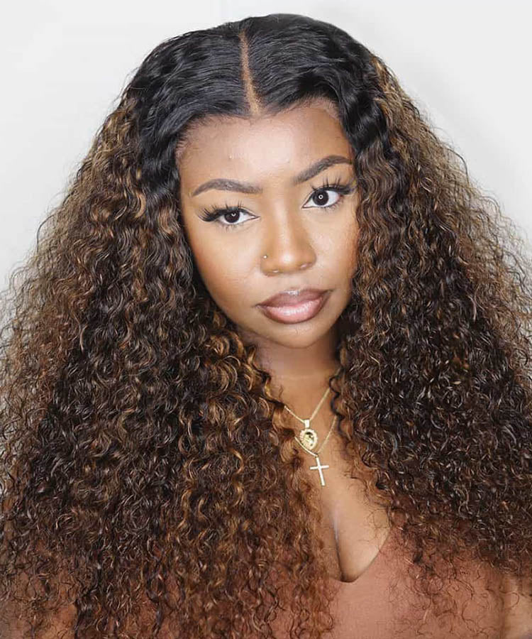 Highlight Curly Human Hair Wig 4x4 Lace Closure Wig Pre Plucked