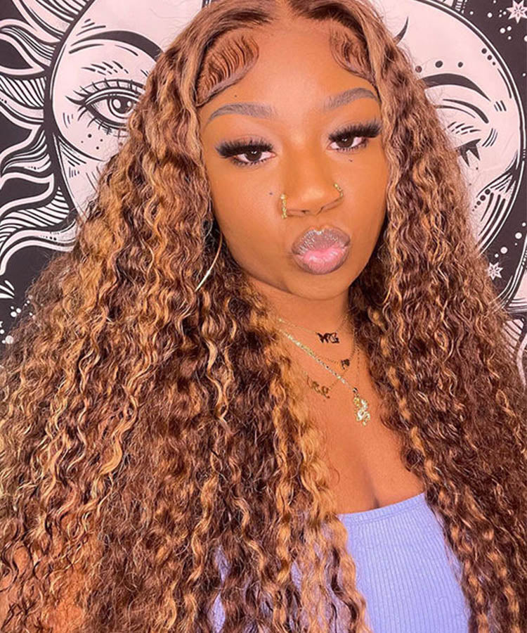 P4/27 Highlight Water Wave Lace Closure Human Hair Wigs Pre Plucked With Baby Hair