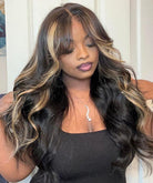 Curtain Bangs Highlight Honey Blonde Colored Body Wave Human Hair 13x4/5x5 HD Lace  Wigs
