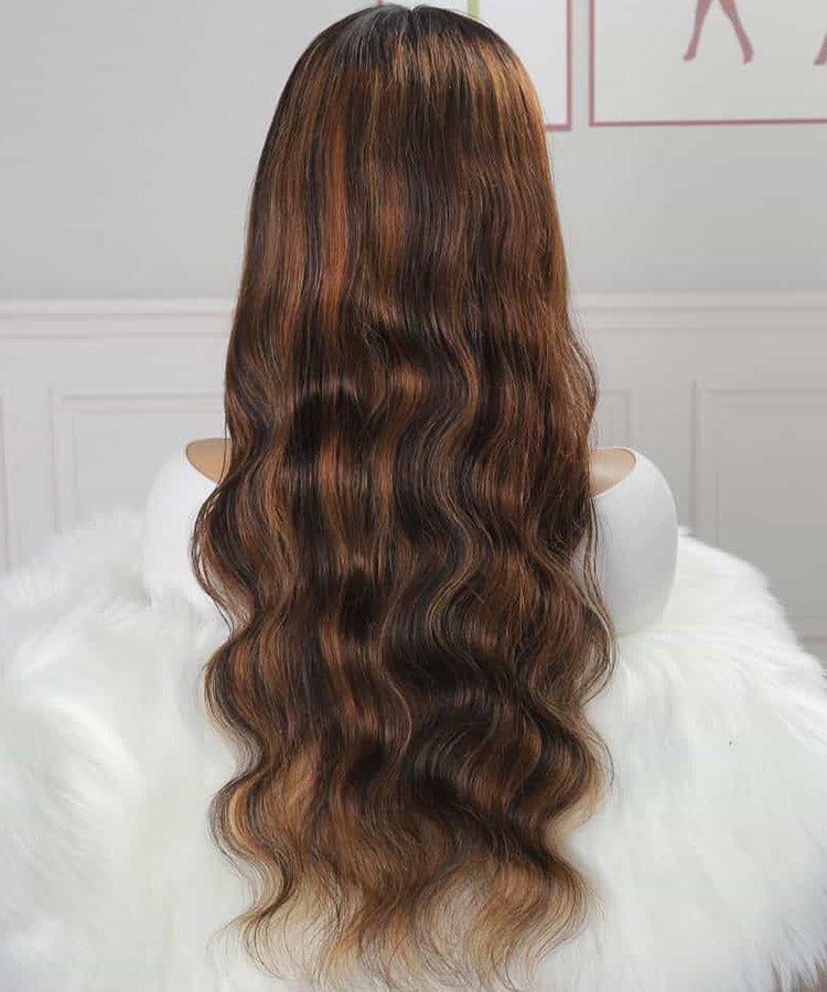 Highlight Body Wave Human Hair Wigs 13x6 Transparent Lace Frontal Wig Pre Plucked