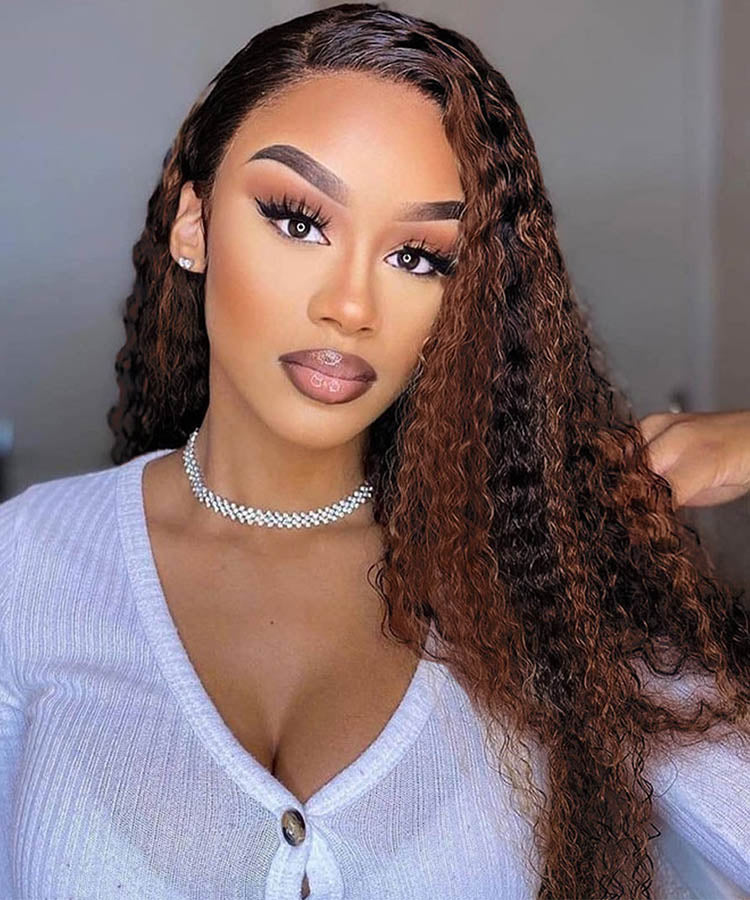 Highlight Curly Human Hair Wig 4x4 Lace Closure Wig Pre Plucked