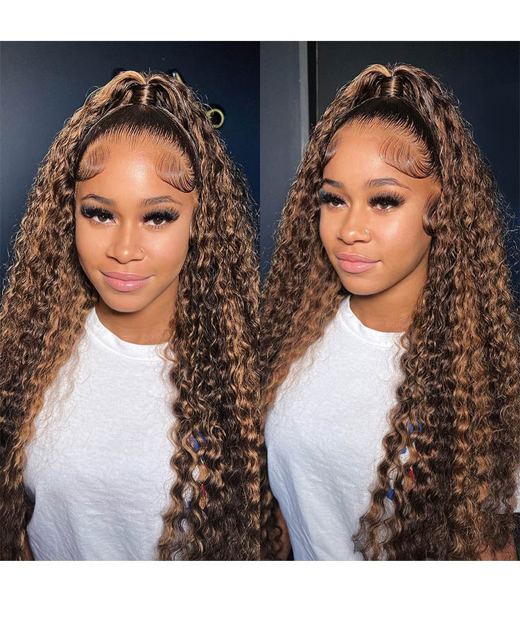 Highlight Curly Human Hair Wig 13x4 Lace Frontal Wig Pre Plucked