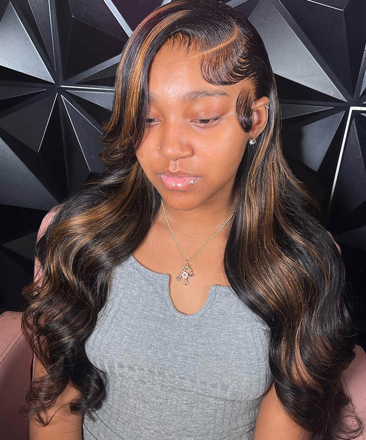 Highlight Body Wave Human Hair Wigs 13x6 Transparent Lace Frontal Wig Pre Plucked