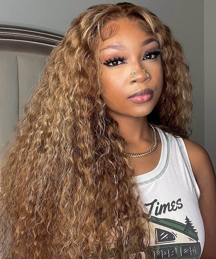Glueless Wear Go Wig Honey Blonde Highlights Water Wave Wig With Invisible Knots