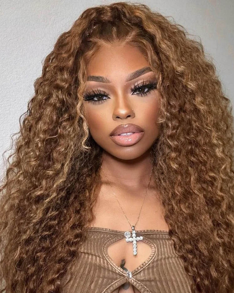 Glueless Wear Go Wig Honey Blonde Highlights Water Wave Wig With Invisible Knots