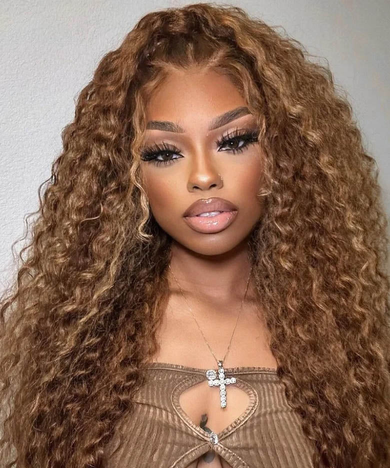 Glueless Wear Go Wig Honey Blonde Highlights Water Wave Wig With Invisible Knots
