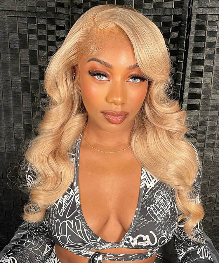 #27 Honey Blonde Body Wave Full Frontal Wig Glueless HD Lace Frontal Wig