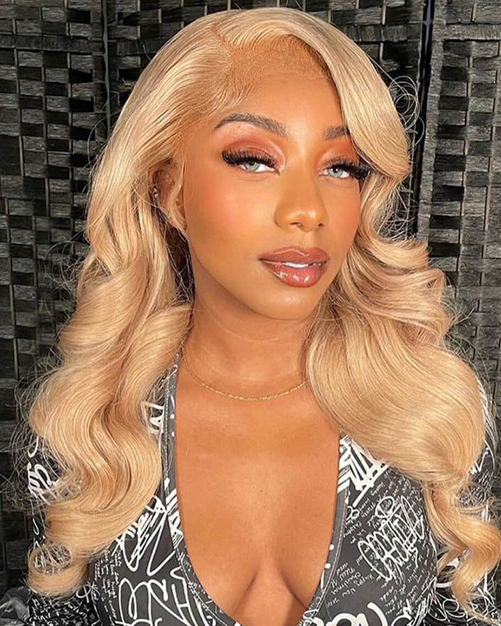 #27 Honey Blonde Body Wave Full Frontal Wig Glueless HD Lace Frontal Wig