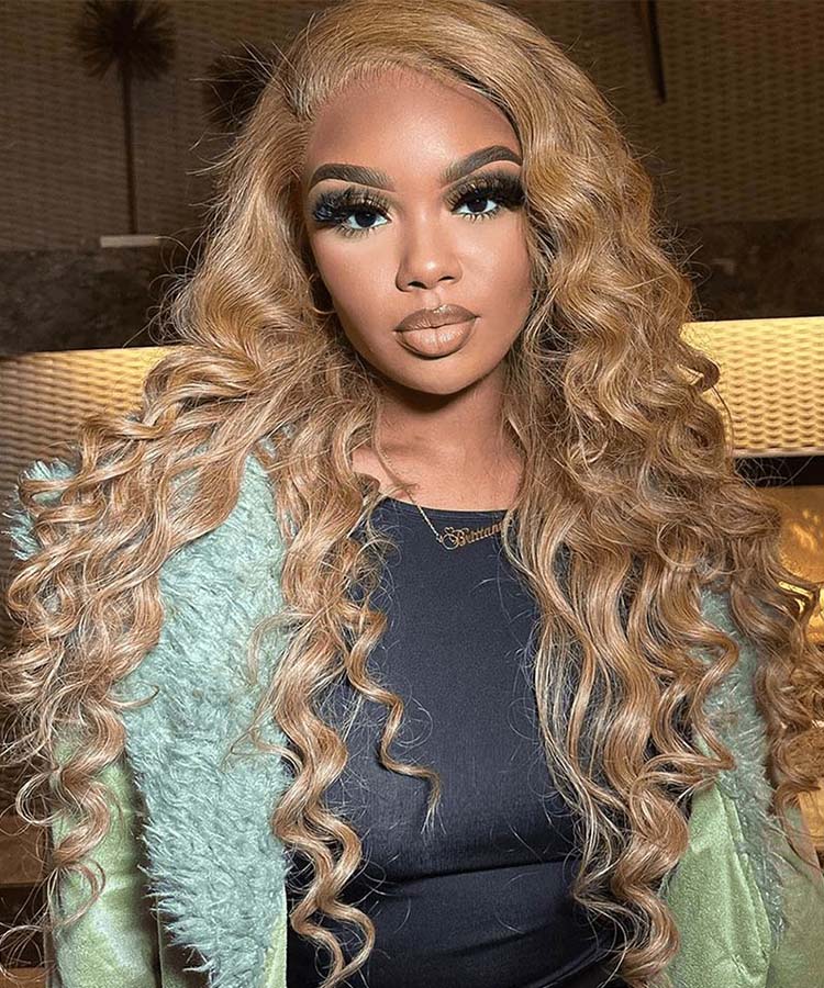 Glueless Loose Deep 4x4 13×4 HD Lace Wig Honey Blonde #27 Colored Wigs