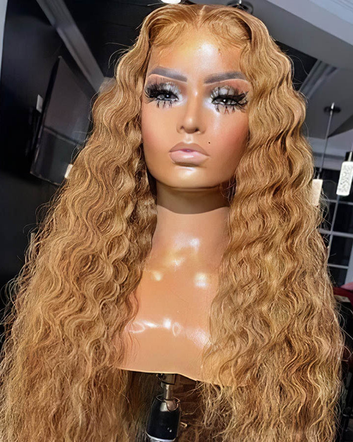 Glueless Loose Deep 4x4 13×4 HD Lace Wig Honey Blonde #27 Colored Wigs