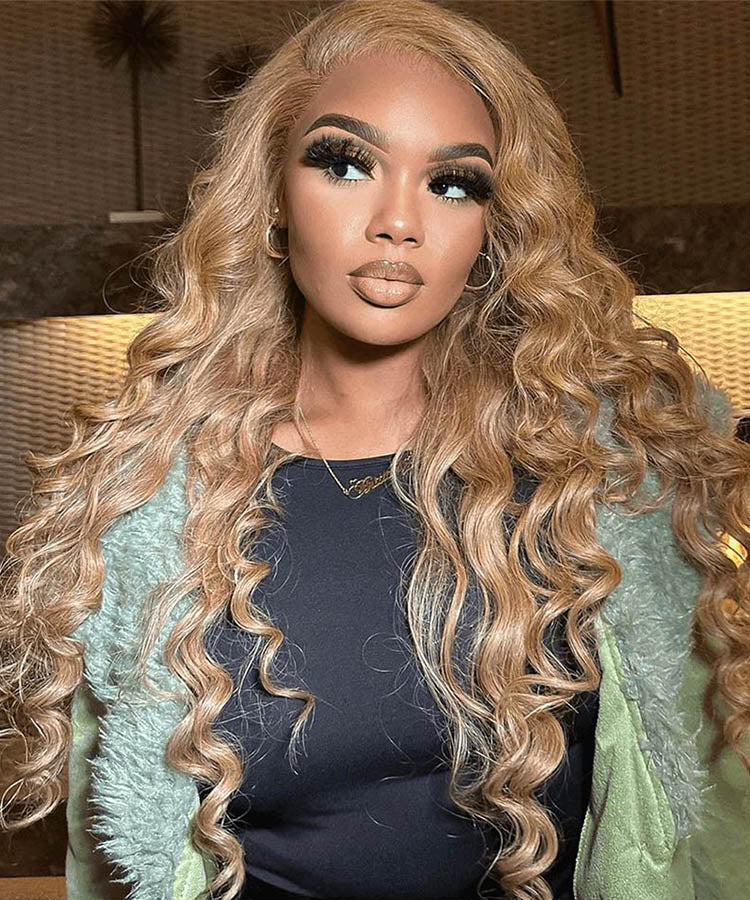 Glueless Loose Deep 4x4 13×4 HD Lace Wig Honey Blonde #27 Colored Wigs