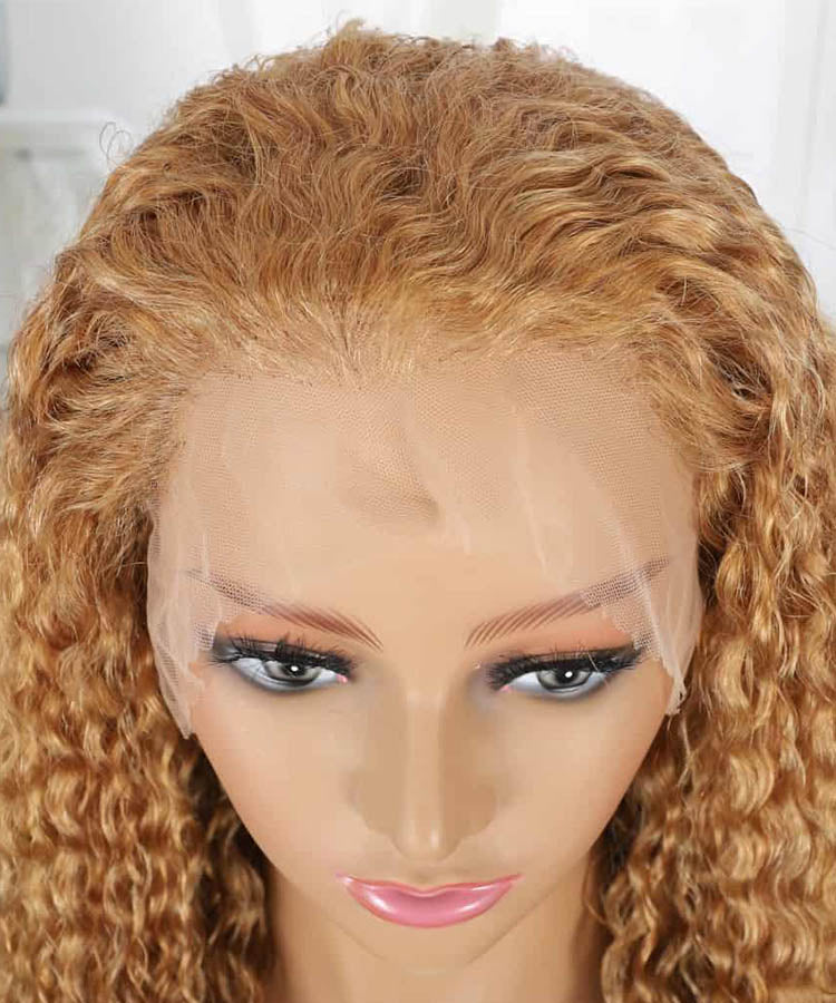 Honey Blonde #27 Colored HD Lace Frontal Human Hair Wigs Water Wave Wigs For Women