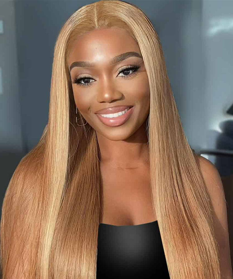 27 Honey Blonde Straight Hair 13x4 HD Transparent Lace Frontal Wig