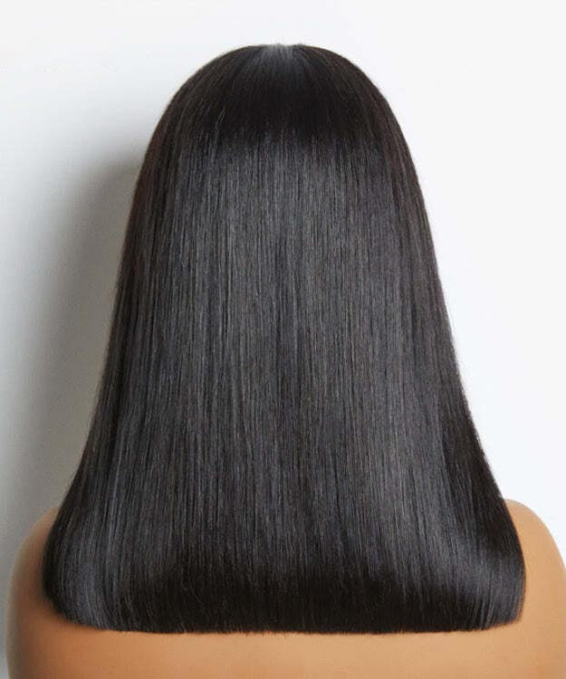 Silky Blunt Cut Straight Wig Glueless Lace Closure Shoulder Length Bob Wig Pre Plucked & Bleached