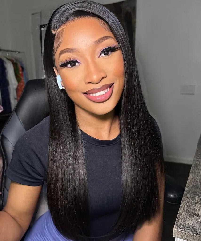 Silky Blunt Cut Straight Wig Glueless Lace Closure Shoulder Length Bob Wig Pre Plucked & Bleached