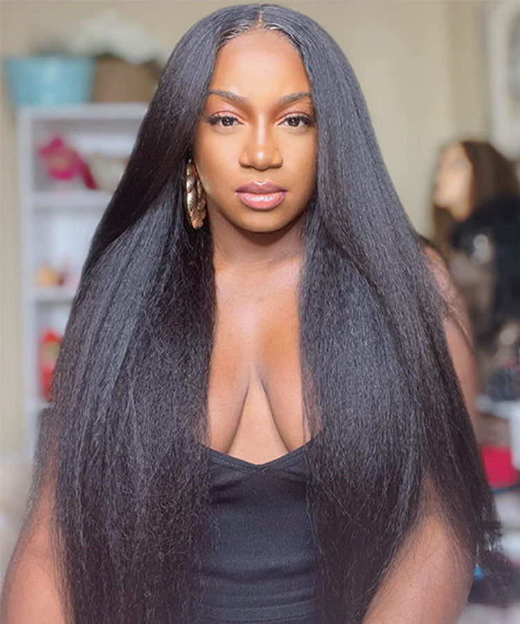 Kinky Straight 4x4 Lace Closure Wig Pre Plucked Human Hair Wigs