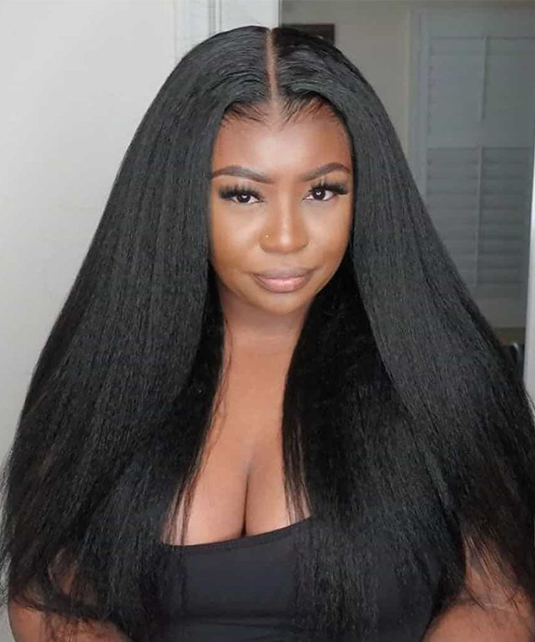 Kinky Straight 4x4 Lace Closure Wig Pre Plucked Human Hair Wigs