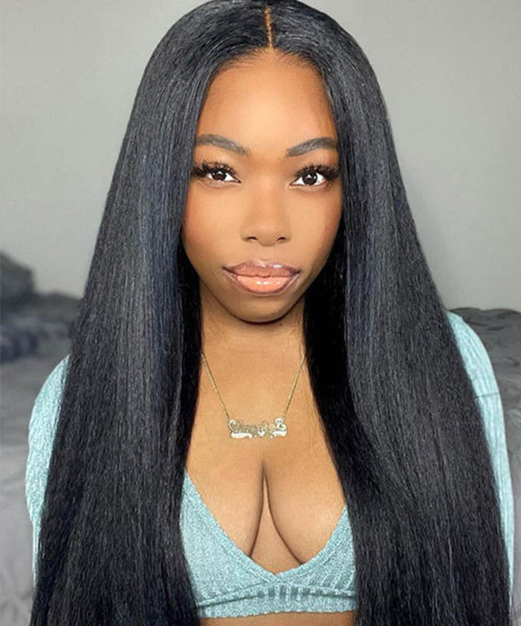 Kinky Straight 4x4 Lace Closure Wig Pre Plucked Human Hair Wigs