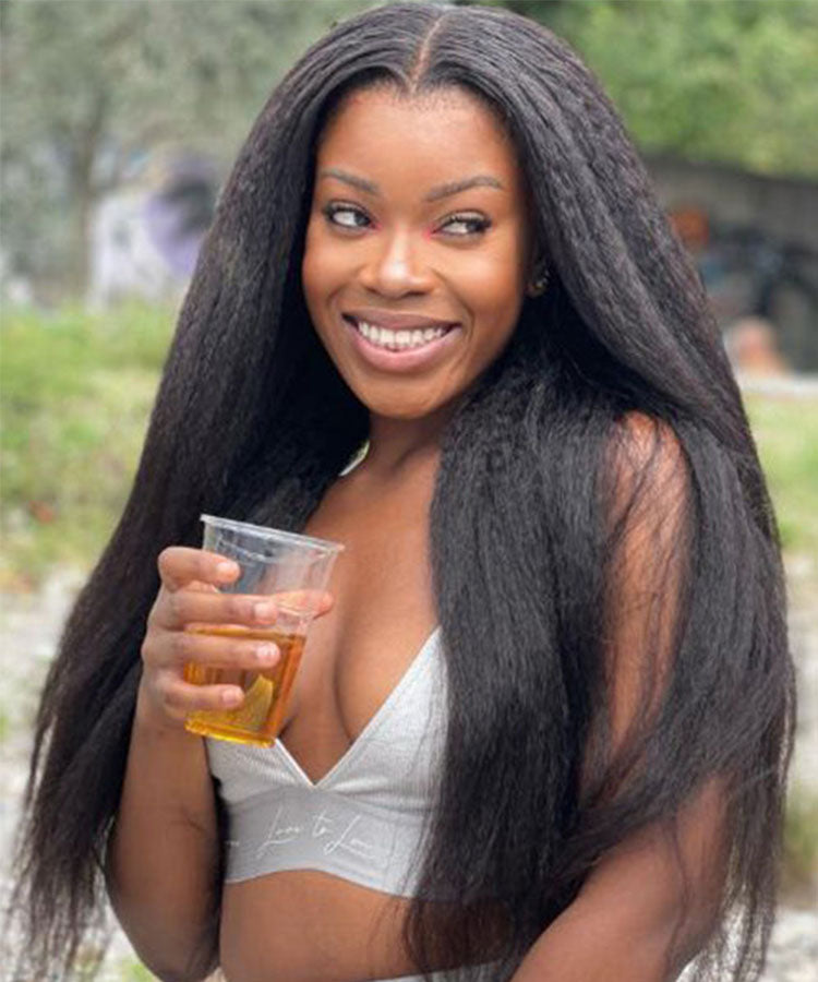 Kinky Straight 4x4 Lace Closure Wig Pre Plucked Human Hair Wigs