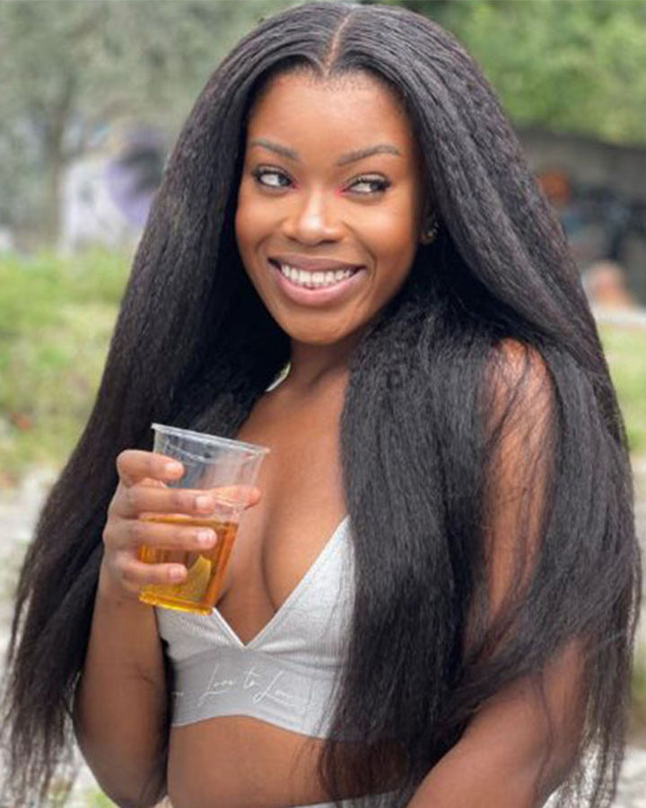 Kinky Straight 4x4 Lace Closure Wig Pre Plucked Human Hair Wigs