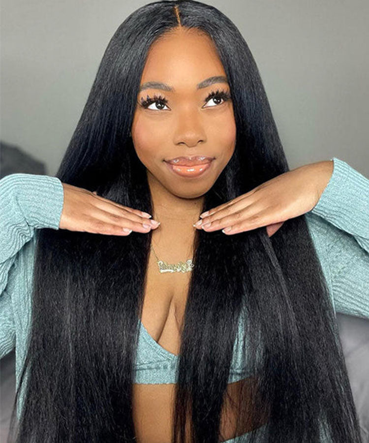 Kinky Straight 4x4 Lace Closure Wig Pre Plucked Human Hair Wigs