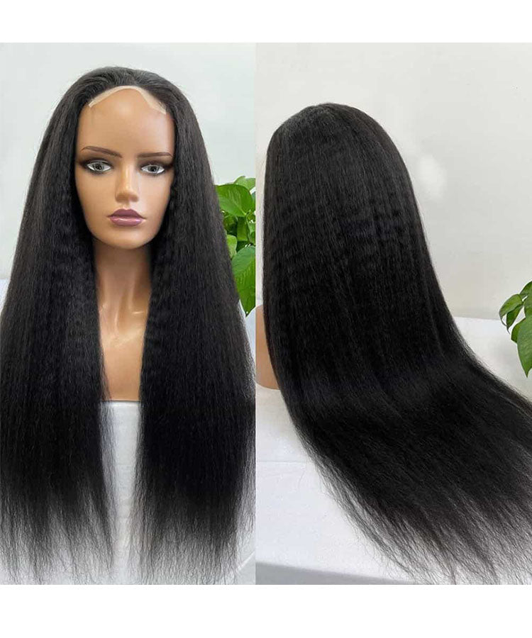 Kinky Straight 4x4 Lace Closure Wig Pre Plucked Human Hair Wigs