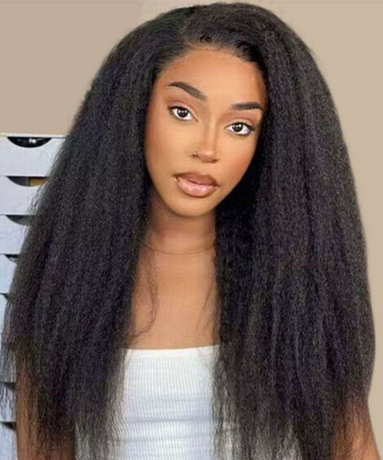 Kinky Straight 4x4 Lace Closure Wig Pre Plucked Human Hair Wigs