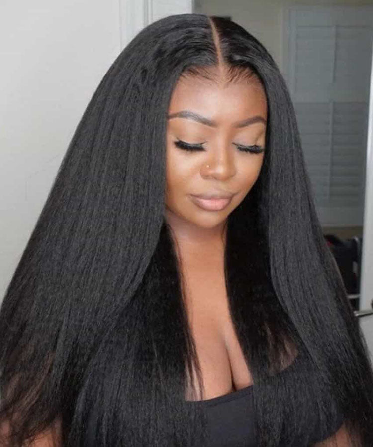 Kinky Straight 4x4 Lace Closure Wig Pre Plucked Human Hair Wigs