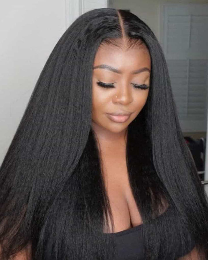 Kinky Straight 4x4 Lace Closure Wig Pre Plucked Human Hair Wigs