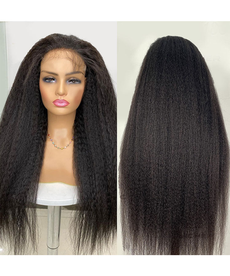 Kinky Straight 4x4 Lace Closure Wig Pre Plucked Human Hair Wigs