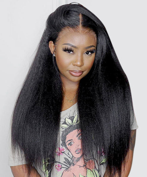 Kinky Straight Pre Cut Lace 5x5 HD Lace Pre-bleached Wig Glueless Human Hair Wig