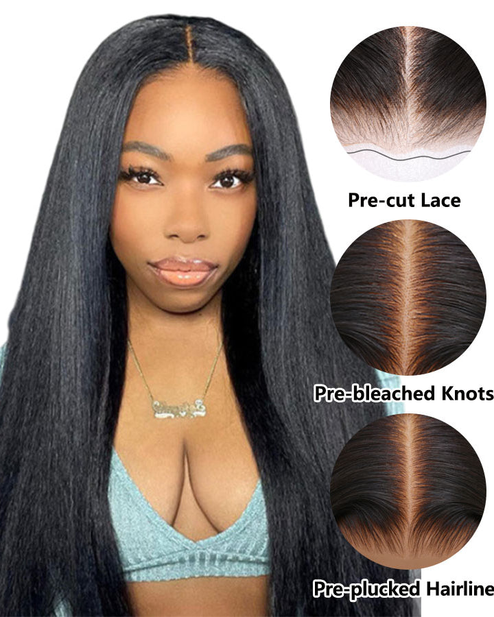 Kinky Straight Pre Cut Lace 5x5 HD Lace Pre-bleached Wig Glueless Human Hair Wig